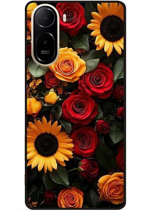 Силіконовий чохол бампер для xiaomi poco c81 pro з малюнком квіти соняшник з розами