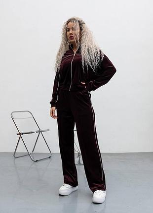 Костюм спортивный женский велюровый бордовый марсала s-m-l-xl.