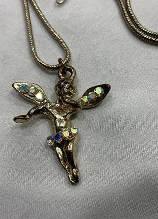 👼 🌟 ніжний вінтажний кулон янголя ангел з кристалами хамелеон на тонкому ланцюжку ✨ 👼
