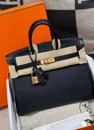 Hermes birkin 25 gold hardware рідкісна модель поєднання шкіри чорний колір
