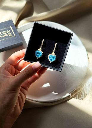 Сережки с голубым камнем-сердцем 5757