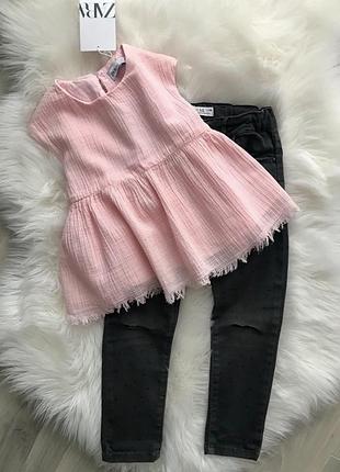 Ніжна муслінова блуза/сорочка/туніка zara для дівчинки. джинси zara у подарунок