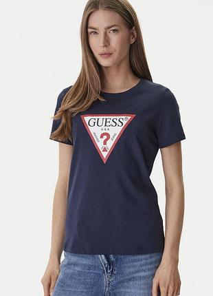 Жіноча темно-синя бавовняна футболка guess