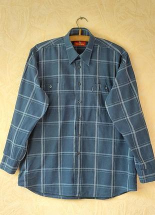 Рубашка мужская синяя в клетку, хлопковая с длинным рукавом от wrangler
