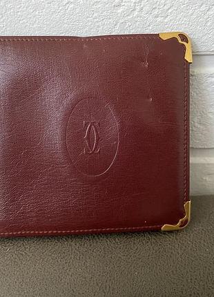 Must de cartier bifold wallet paris вінтажний гаманень бордового кольору 70× 80х оригінальний портмане кошелек картьє картье