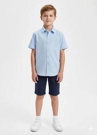 Дитяча стильна блакитна базова сорочка на ґудзиках з коротким рукавом на хлопчика 11-12 років