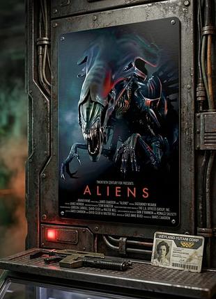 Металлическая винтажная табличка чужие aliens постер фильма 14х20 см
