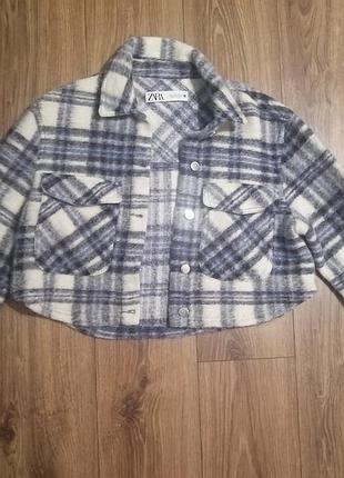 Куртка - рубашка женская zara оверсайз укороченная в клетку, р. s/xs