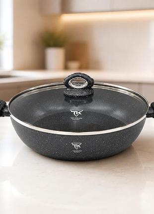 Сотейник-казан с мраморным антипригарным покрытием top kitchen tk00095 5л 32см + крышка