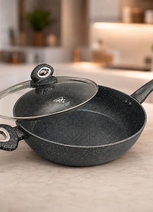 Универсальная сковорода с мраморным антипригарным покрытием top kitchen tk0009 32 см + крышка