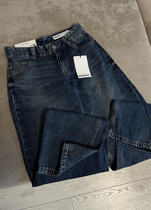 Мішкуваті джинси bershka baggy barrel із низькою середньою посадкою, сині джинси бершка, беггі баггі джинси, широкі джинси, трендові джинси блакитні