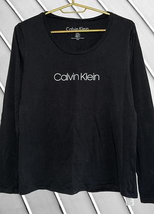 Жіночий чорний лонгслів calvin klein s 36 44 кельвін кляйн келвін кляйн базовий чорний лонгслів з написом логотипом 44