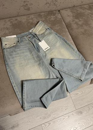 Джинси bershka slouchy із низькою середньою посадкою, беггі баггі джинси, бершка джинси, блакитні джинси, джинси із потертостями, skater baggy джинси