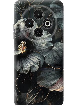 Чехол силиконовый на телефон tecno spark 30c черные цветы "6031u-3821-58250"