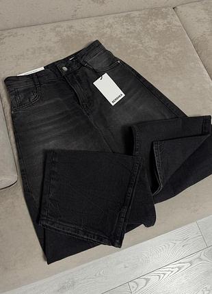 Джинси bershka barrel із завищеною талією, чорні джинси бершка, баггі беггі джинси темні, скейтерські скейтери джинси, baggy джинси, трендові широкі