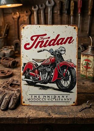 Металева вінтажна табличка "мотоцикл indian/червоний мотоцикл", постер, 14х20 см