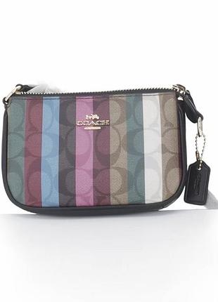 Сумка жіноча coach nolita 15 коричнева з райдужним принтом, мала, на блискавці, канвас зі шкіряними вставками, кросбоді/під пахву, клатч
