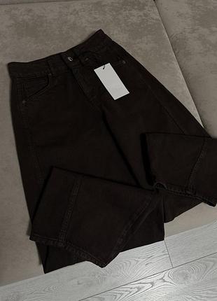 Нові оригінальні джинси zara z1975 barrel ankle-length mid-waist, джинси зара, коричневі джинси, шоколадні джинси, широкі джинси беггі баггі baggy