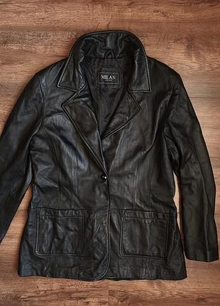 Кожаная куртка-пиджак milan leather размер s/м мужская черная винтажная куртка