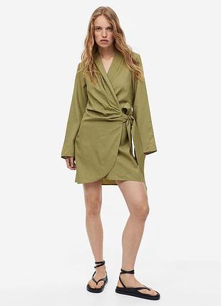 Очень красивое хаки платье с льном от h&amp;m