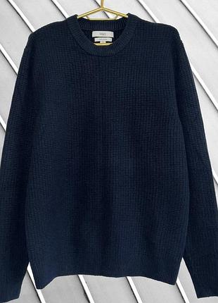 Мужской темно-синий свитер с шерстью m&amp;s m 48 маркс энд спензер шерстяная кофта темно-синий свитер шерсть маркс и спензер 48