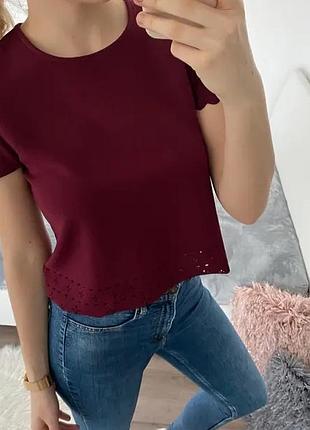 Жіноча бордова блуза-футболка блуза блузка з перфорацією