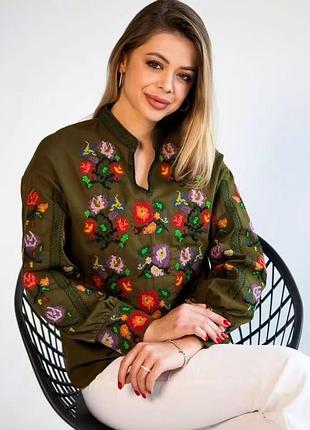 Розкішна 💛💙вышиванка женская, длинный рукав вышит тоже.💐🎊бабовна 100%