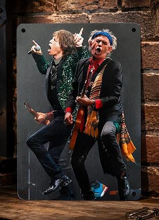 Металлическая винтажная табличка "the rolling stones / мик джаггер и кит ричардс", рок постер, 14х20 см