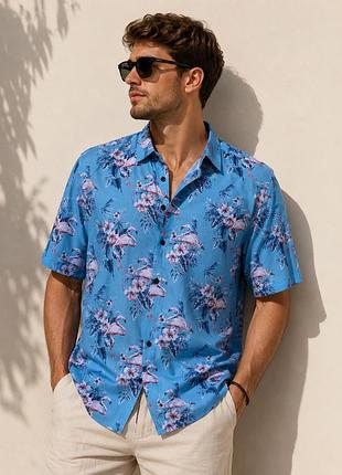 Чоловіча гавайська сорочка marks & spencer з фламінго розмір xl великий розмір бавовна модал