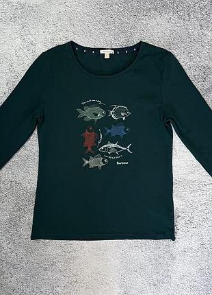 Barbour bay tee жіночий лонгслів m uk 12 зелений рибальський принт