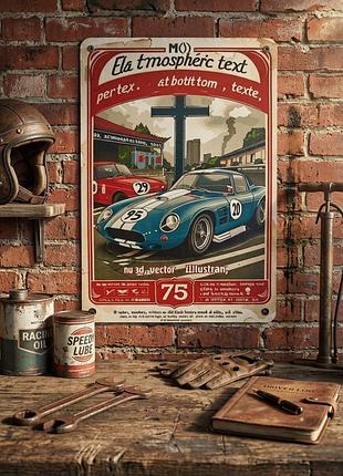 Металева вінтажна табличка "спортивні автомобілі/перегони/ vintage cars", постер, 14х20 см