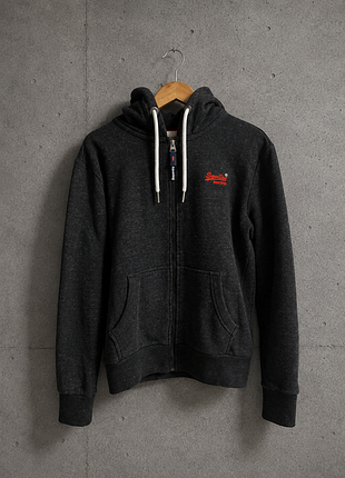 Стильне чоловіче зіп-худі від бренду superdry у насиченому темно-сірому кольорі меланж