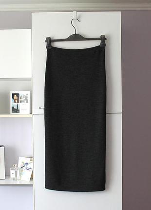 Темно серая юбка в рубчик из шерсти мериноса от alba moda, 100% шерсть