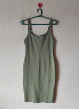 Сукня-майка міді zara в оливковому кольорі, розмір l (підійде на m-l)