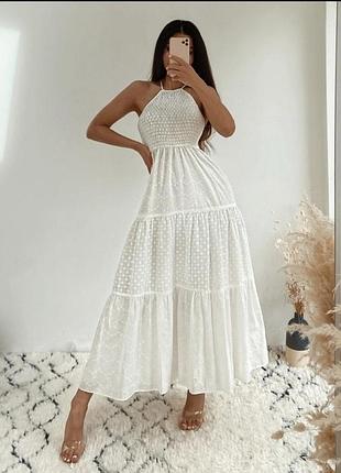 Шикарна натуральна сукня zara зара біла бавовняна з прошви міді сарафан xs s