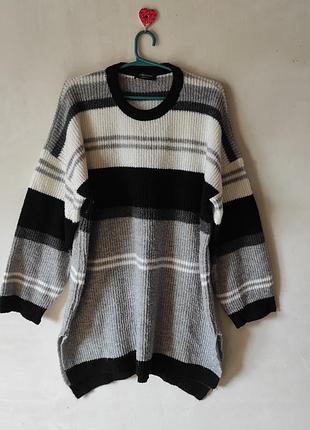Теплий подовжений светр оверсайз у смужку yours (eur 54/56, 3xl-4xl)