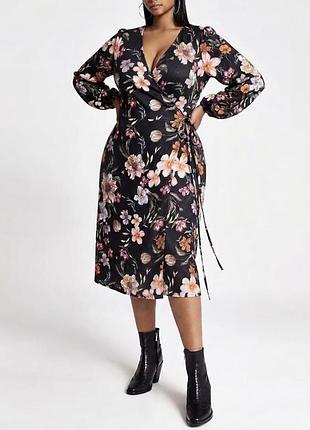 River island нова жіноча трикотажна сукня халат на запах з квітковим принтом розмір xl-3xl