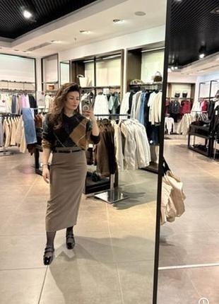 Zara спідниця пряма бежеві відтінки клітинка