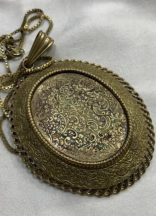 ✨⚜️📜 массивный винтажный овальный кулон с растительным орнаментом ретро / латунь📜⚜️✨