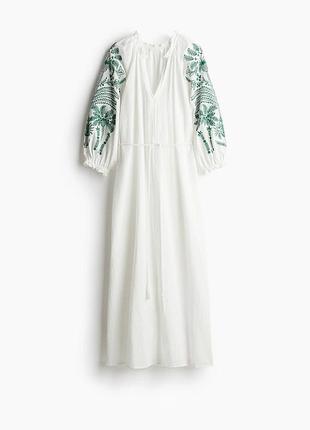 Котонова максі біла сукня вишиванка від h&m