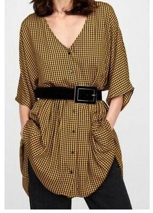 Легку та мегакомфортн сукня від zara в  горчично-жовтому кольорі в дрібну чорну клітинку