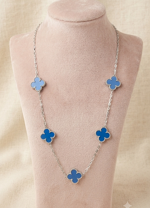 Ефектне кольє у стилі van cleef (ван кліф) з кількома елементами | блакитна конюшина, медична сталь