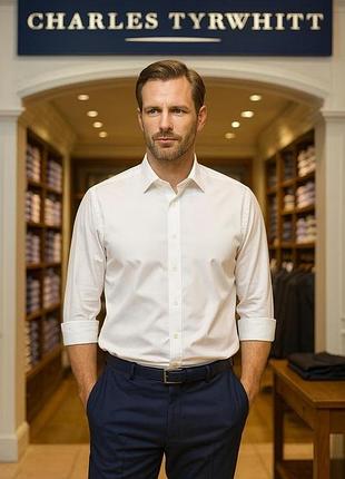 Мужская белая рубашка charles tyrwhitt с рукавом 3/4 из 100% хлопка