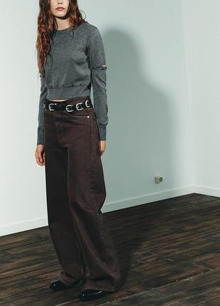 Джинси zara wide leg 40 розмір, l  коричневого кольору