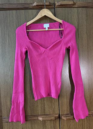 Рожева трикотажна кофта з рукавами кльош h&m