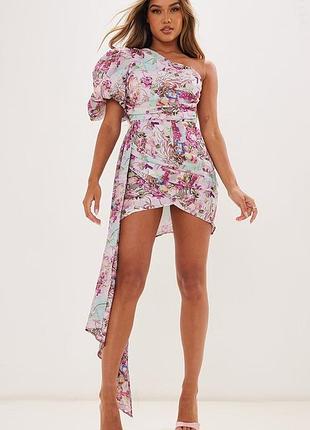 Платье платье мини асимметрия хвост цветочный принт prettylittlething plt