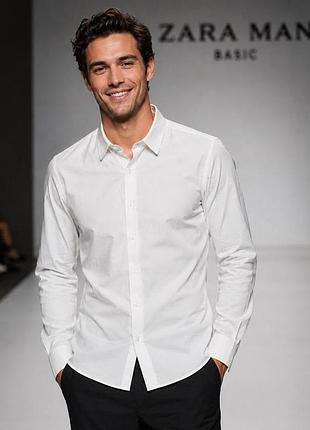 Рубашка мужская zara, белая, l, хлопок (super slim fit)