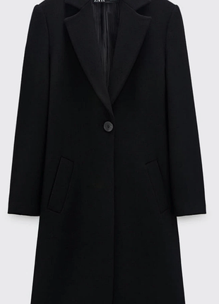 Базовое шерстяное черное женское пальто zara