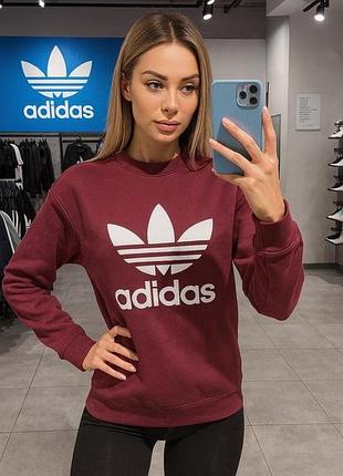 Свитшот женский adidas, бордовый размер s- m, 100% хлопок