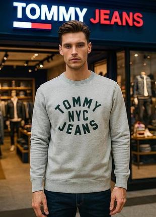 Свитшот tommy jeans серый 100% хлопок размер l